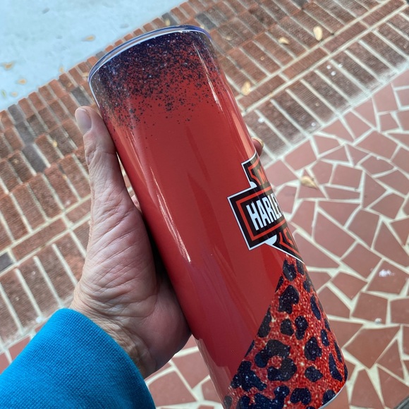 Harley Davidson Orange Cheetah Sublimated Tumbler - Picture 2 of 3